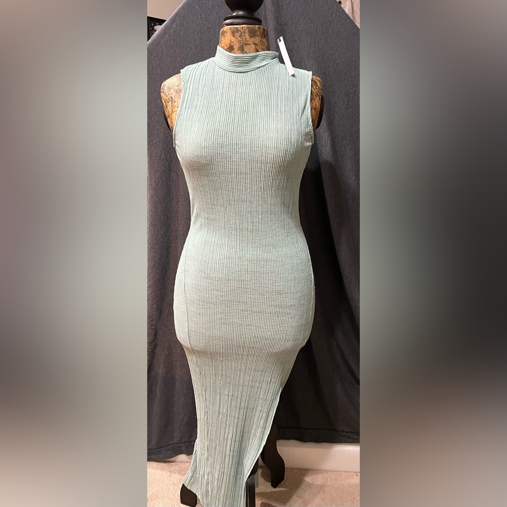 ASOS Sage Green Ribbed Sleeveless Midi Dress
